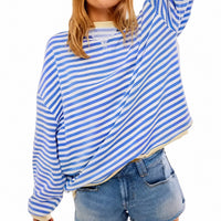 Judith - Bequemer gestreifter Damenpullover – Blau