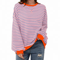 Judith - Bequemer gestreifter Damenpullover – Rosa