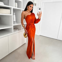 Fely - Schimmerndes One-Shoulder-Kleid – Orange