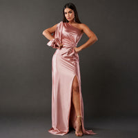 Fely - Schimmerndes One-Shoulder-Kleid – Rosa