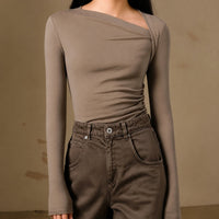 Selina - Figurbetontes Langarmshirt mit Struktur – Aprikose