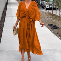 Loisa - Luftiges Kleid mit V-Ausschnitt – Orange