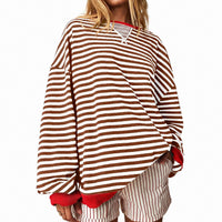 Judith - Bequemer gestreifter Damenpullover – Rot