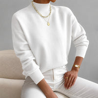 Roxana - Eleganter Damenpullover mit mittelhohem Kragen – Weiß