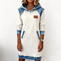Catherine - Damen-Hoodiekleid mit langen Ärmeln und Taschen – Weiß