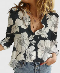 Adelaida | Damen V-Ausschnitt Knopfleiste Langarm Bluse – Schwarz 2