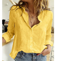 Adelaida | Damen V-Ausschnitt Knopfleiste Langarm Bluse – Gelb