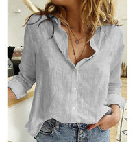 Adelaida | Damen V-Ausschnitt Knopfleiste Langarm Bluse – Grau