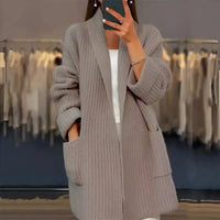 Waffelstrick-Strickjacke in Übergröße für Frauen – Khaki