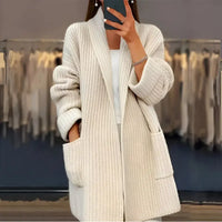 Waffelstrick-Strickjacke in Übergröße für Frauen – Weiß