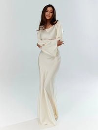Adelgunde | Damen Langarm Maxikleid mit eleganter Silhouette – Weiß