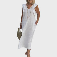 Adelina | Damen Ärmellos V-Ausschnitt Maxi Kleid – Weiß