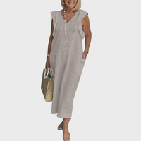 Adelina | Damen Ärmellos V-Ausschnitt Maxi Kleid – Grau