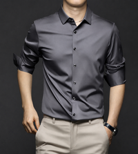 Adrian | Herren Satin Hemd Langarm Slim Fit Elegant – Dunkelgrau