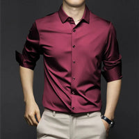 Adrian | Herren Satin Hemd Langarm Slim Fit Elegant – Kastanienbraun