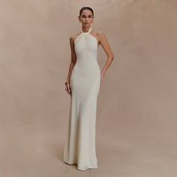 Adrianna | Damen Maxi-Halterkleid Fließend Elegant – Weiß