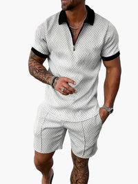 Set aus Polo und Shorts im lässigen Stil für Herren – Sommerliche entspannte Eleganz – Weiß-Schwarz