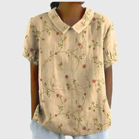 Elke | Damen Bluse Blumenkragen Kurzarm Romantic Feminin Sommer – Altgelb