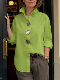 Betty - Damen Oversized Hemd mit Knopfleiste und Kentkragen – Grün