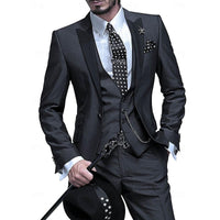 Dreiteiliges Leinen-Set für Herren: Business-Blazer, Weste und Hose – Schwarz