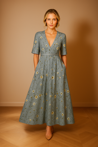Luiza™| Kleid mit Blumenmuster – Grau
