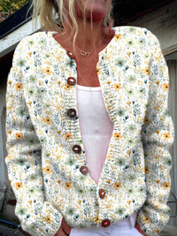 Okta™ | Schöner Blumenmuster-Cardigan mit Knöpfen – Weiß