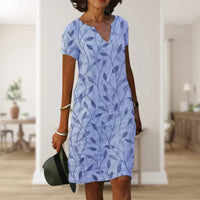 SIEGLINDE - KLEID MIT GERADEM SCHNITT UND MUSTER – Blau