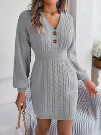 Romy | Damen Strickkleid elegant langärmlig & mit Knöpfen – Grau