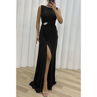 Olive | Plissee Maxi Hochzeitsgastkleid – Schwarz