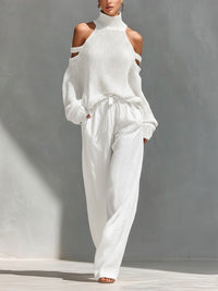 Alessia | Off-Shoulder Zweiteiler mit Weiten Hosen – Weiß