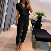 Alexandra - Trendiges Ensemble mit Bluse und Hose – Schwarz