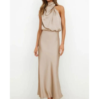 Alina | Damen Halter Abendkleid Midi – Khaki