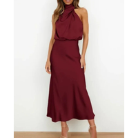 Alina | Damen Halter Abendkleid Midi – Bordeaux