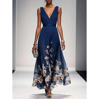Alva | Blumenmuster Maxikleid für Feste – Marine