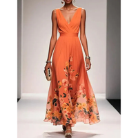 Alva | Blumenmuster Maxikleid für Feste – Orange
