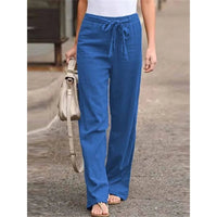 Amelie | Damen Weite Palazzo Hose mit Bindegürtel – Blau