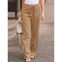 Amelie | Damen Weite Palazzo Hose mit Bindegürtel – Hellbraun