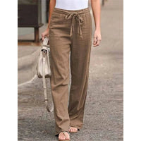 Amelie | Damen Weite Palazzo Hose mit Bindegürtel – Braun