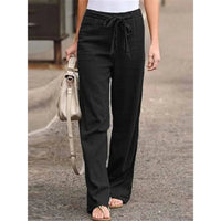 Amelie | Damen Weite Palazzo Hose mit Bindegürtel – Schwarz