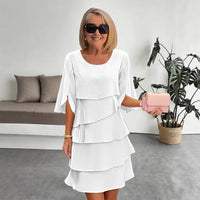 Amelie | Verspieltes Schichtkleid mit Puffärmeln – Weiß