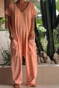 Amira | Damen V Ausschnitt Kurze Ärmel Jumpsuit – Orange