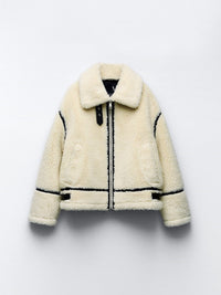 Teddy Damen Jacke Mit Kragen | Elegante Winterjacke Gefüttert – Beige
