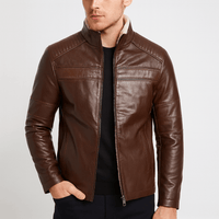 Andreas | Herren Sportliche Reißverschluss Lederjacke – Braun