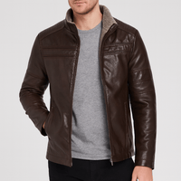 Andreas | Herren Sportliche Reißverschluss Lederjacke – Dunkelbraun