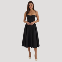 Annelie | Damen Korsett Midi Kleid mit Herzausschnitt – Schwarz