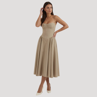 Annelie | Damen Korsett Midi Kleid mit Herzausschnitt – Hellbraun