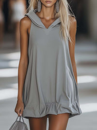 Annelore | Damen Ärmelloses Hoodie Mini Kleid – Grau