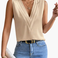 Annemarie | Damen Ärmellose V-Ausschnitt Bluse – Beige