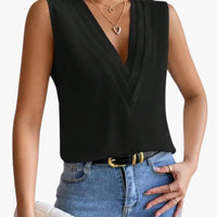 Annemarie | Damen Ärmellose V-Ausschnitt Bluse – Schwarz