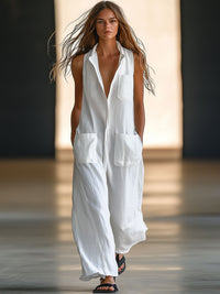 Annerose | Damen Ärmellos Weites Bein Jumpsuit – Weiß